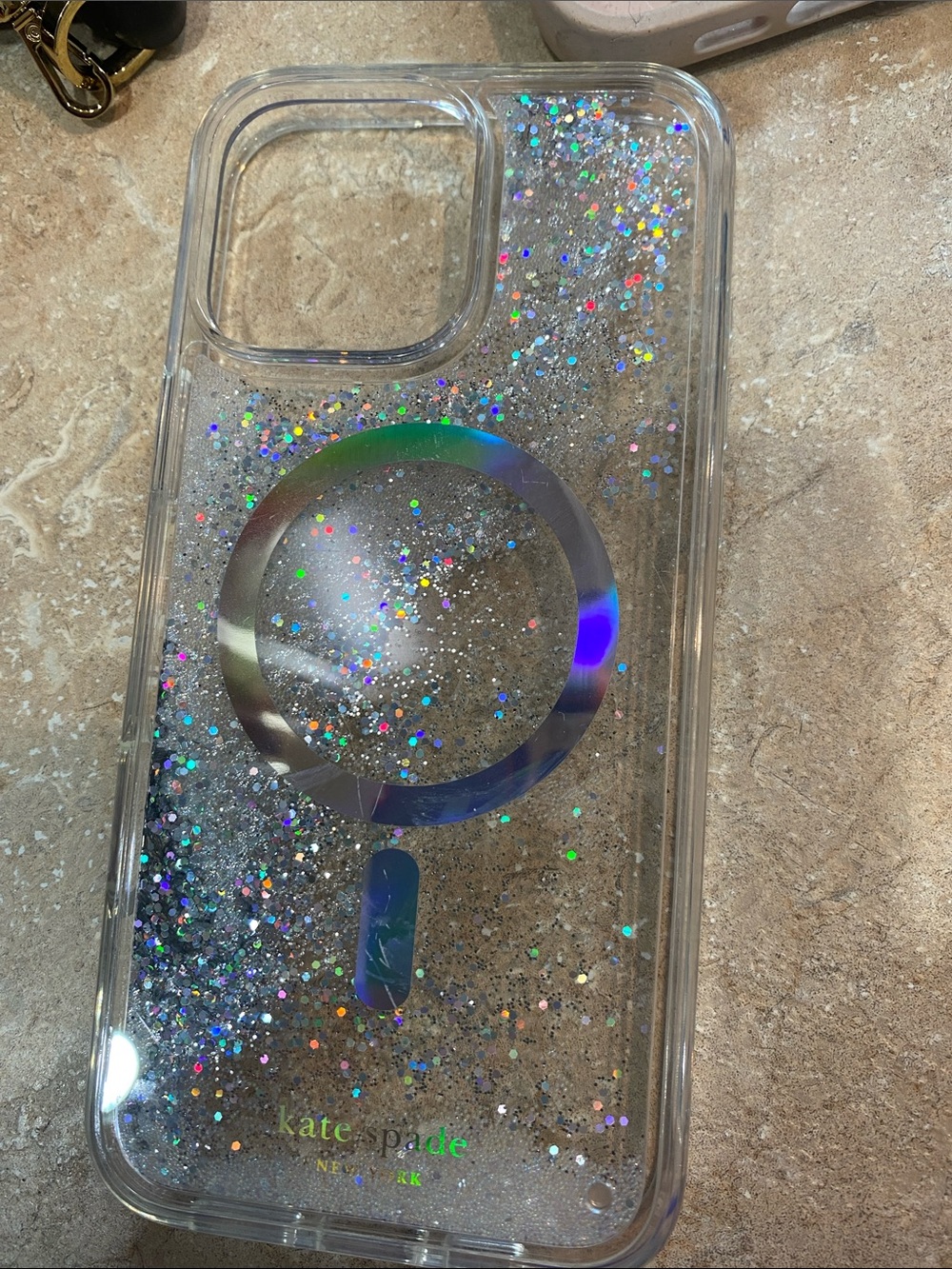 kate spade New York Clear Glitter MagSafe iPhone Case - Iridescent Silver